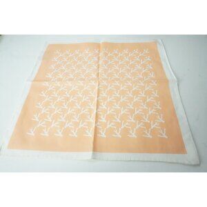 Isaia Peach White Border Coral 100% Cotton Pocket Square Italy New